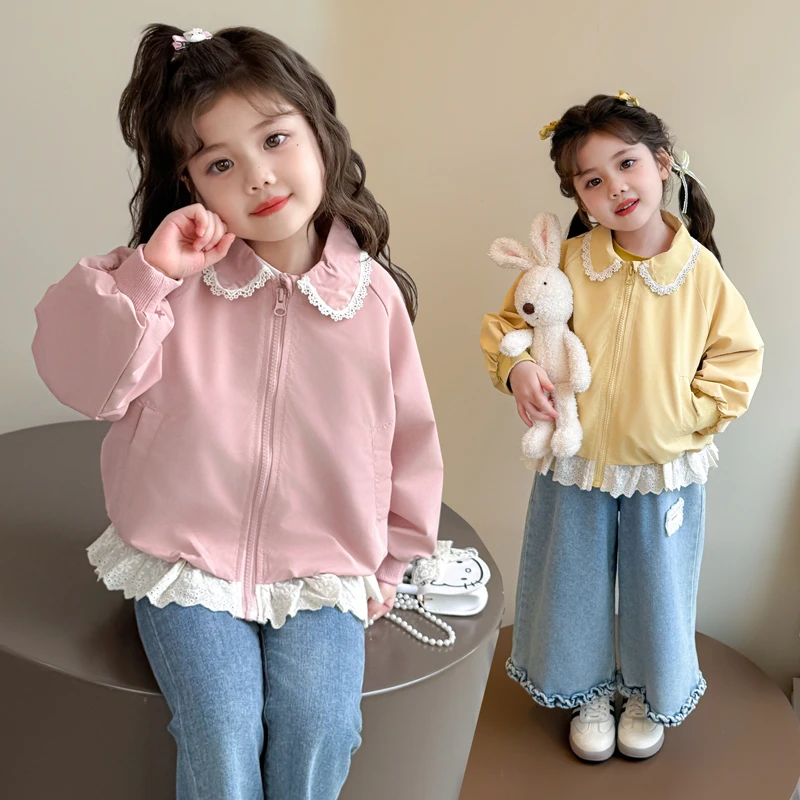 女童花边外套洋气儿童春秋季2025新款女宝宝休闲开衫上衣小女孩潮