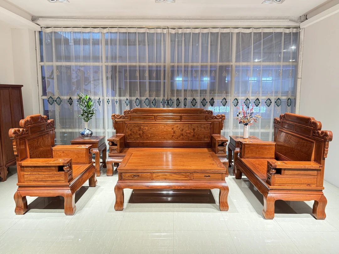 古典风榫卯结构荷花财源沙发成套客厅家用双人单人