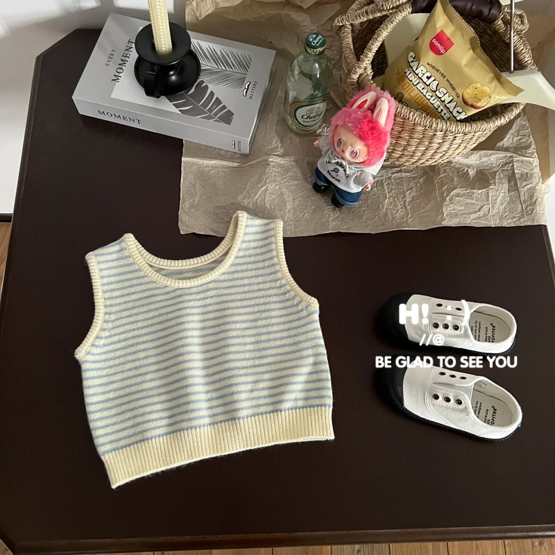 叭啦妈咪女童条纹针织背心2025秋装新款儿童可爱背心潮GDM5005