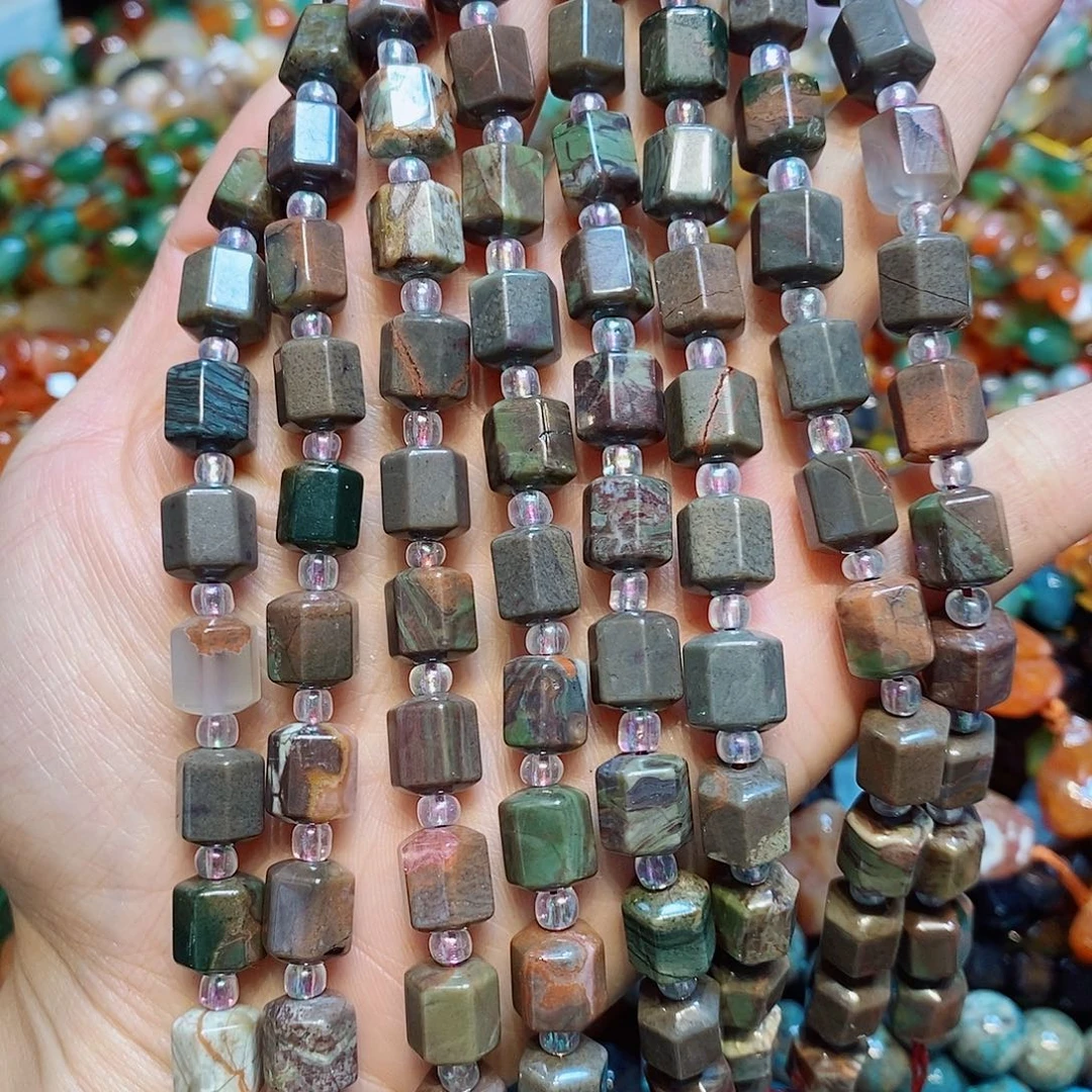 玛瑙/玉髓散珠花玛瑙六角柱一条10✖️10mm