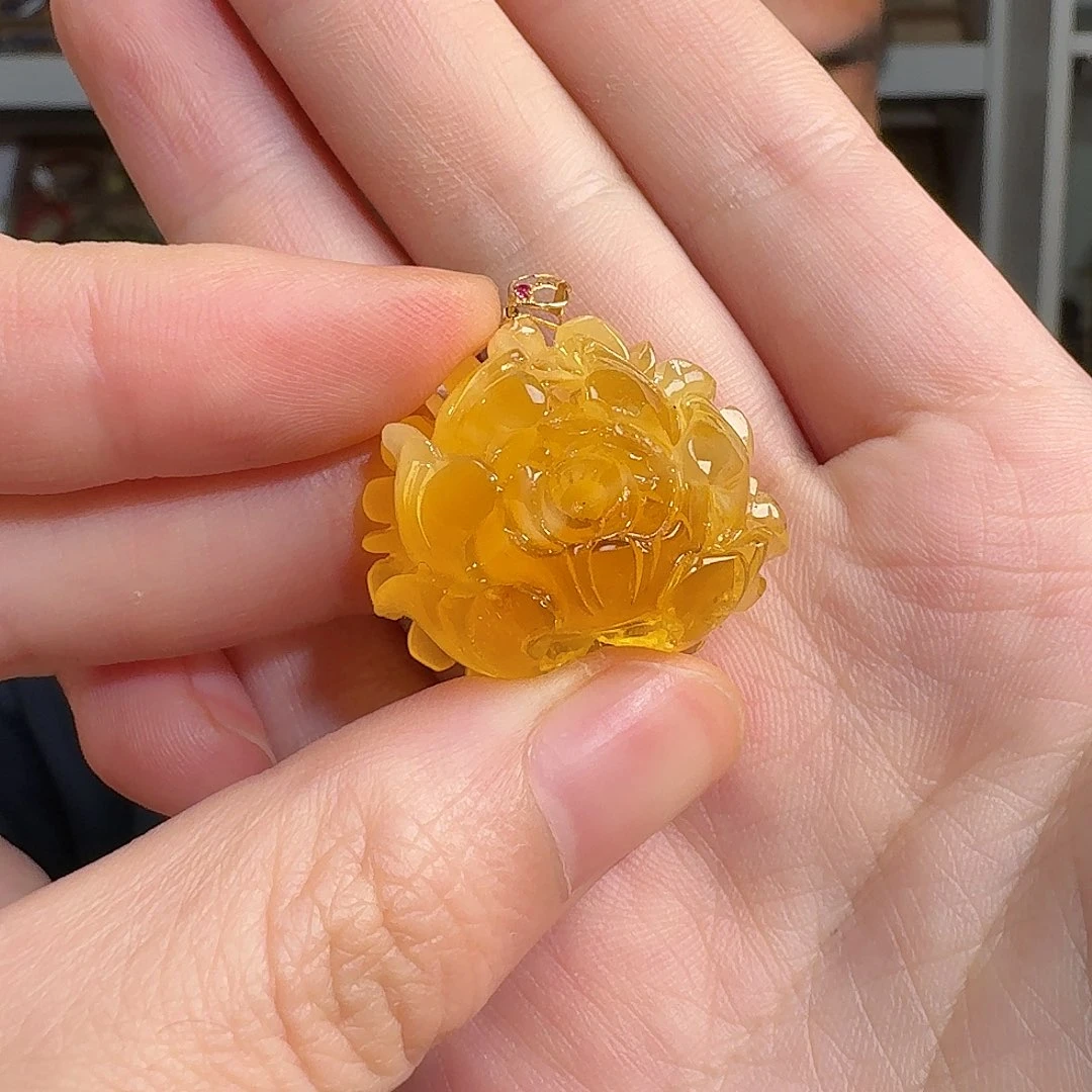 琥珀颈饰未镶嵌tx牡丹花小