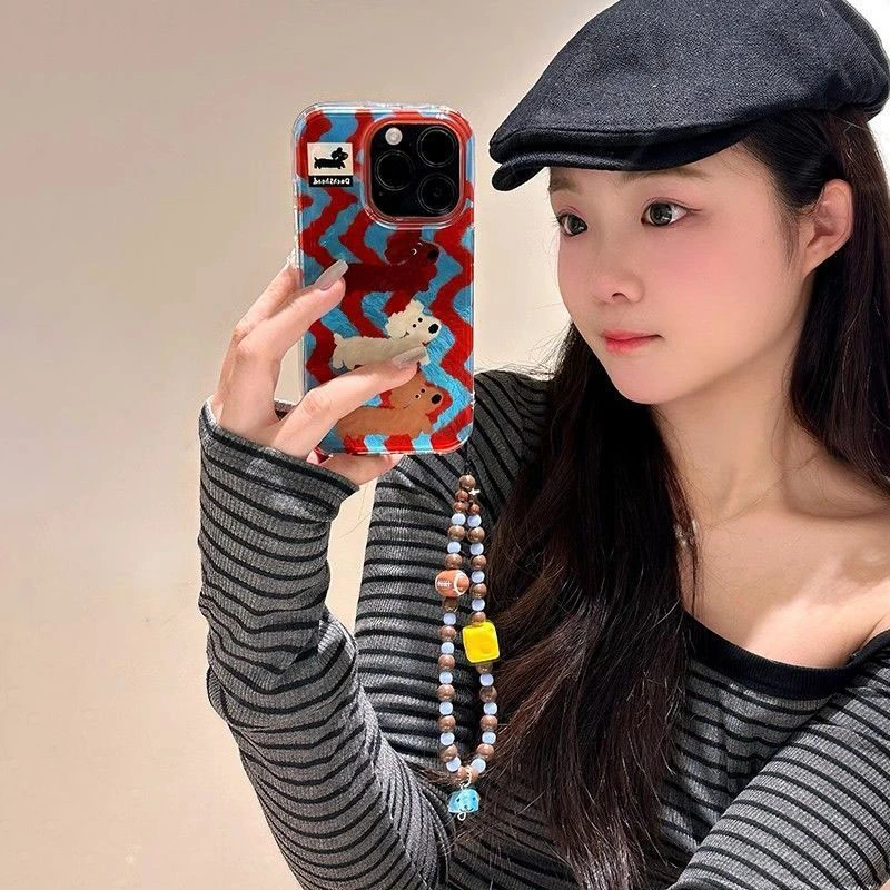 卡通条纹狗狗适用于苹果华为OPPOVIVO防摔小米IQOO套一加女手机壳