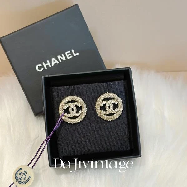 大吉中古/Chanel香奈儿圆形镂空满钻双c耳钉