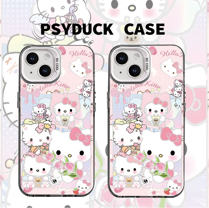 适用苹果华为一加小米春日凯蒂漫画拼接彩银卡通动漫防摔手机壳