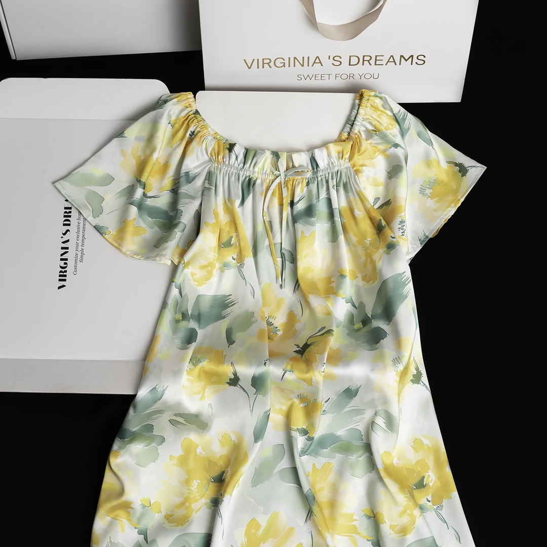 达芬奇密码黄剑兰睡裙2025夏季新款时尚短袖气质睡裙家居服