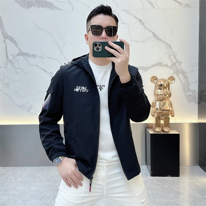 冰希二店.轻奢高端男士简约时尚潮修身连帽夹克外套2025春季新款