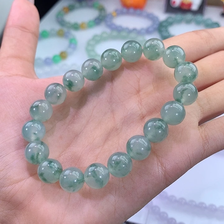 翡翠未镶嵌手链冰飘绿花手串