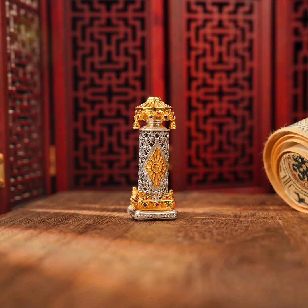 925银银制品 【哲蚌寺加】手工鎏金地藏套筒佛