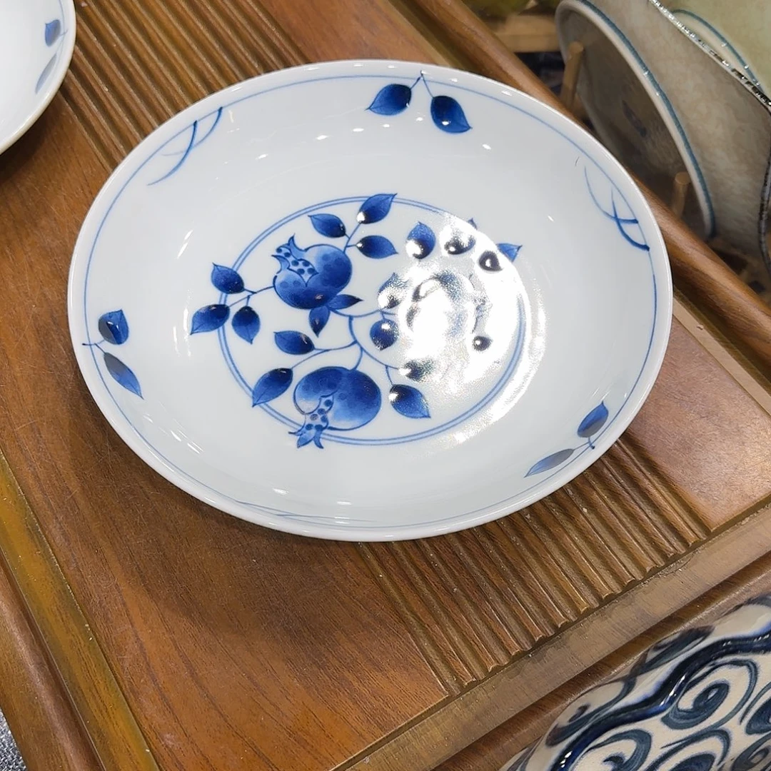 硬质细瓷蓝凛堂釉下彩深盘22公分特价一只装