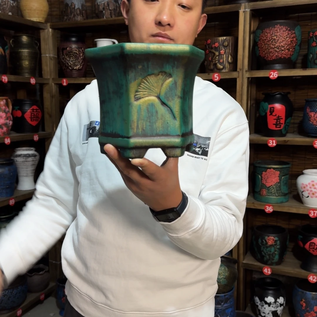 带孔高端浮雕花盆高度口径