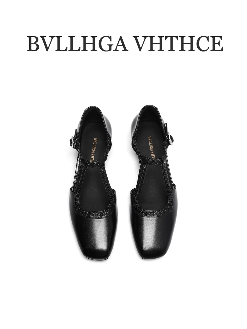 BVLLHGA VHTHCE  新款法式编织罗马鞋小方头百搭胎牛皮单鞋女 226