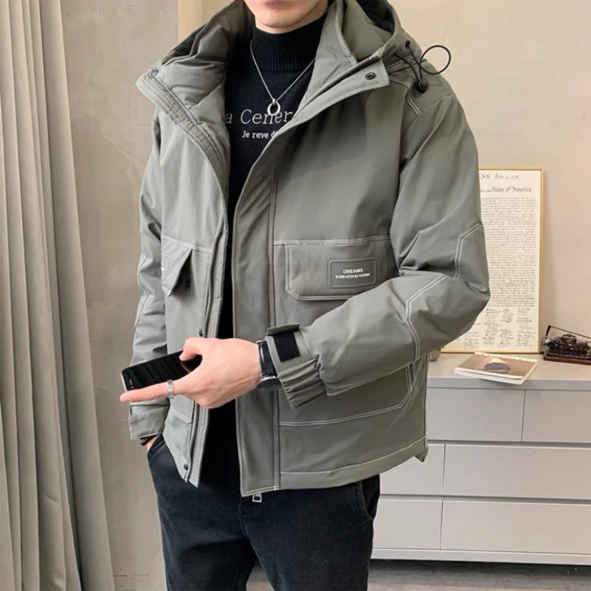 【工装连帽羽绒服】9223-冬季工装连帽大口袋羽绒服