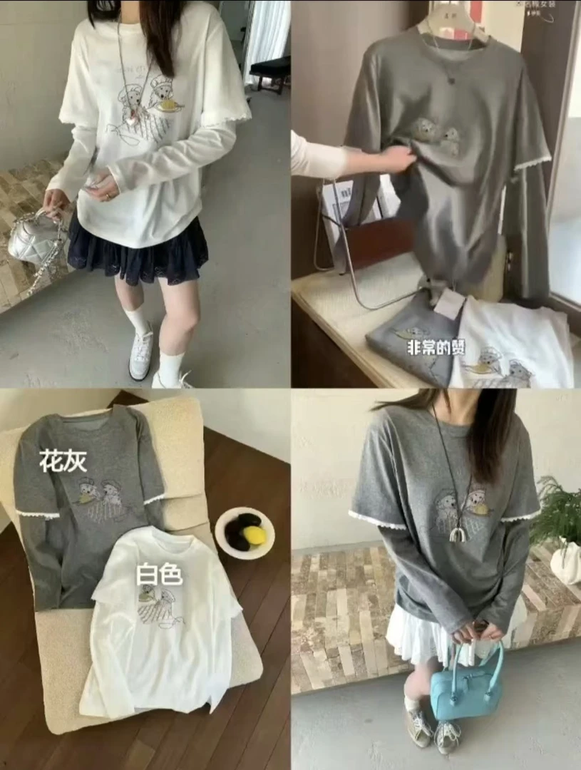 春款拼接袖可爱t