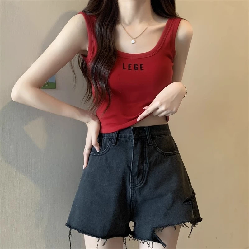 YANLIAN/燕莉安 纯欲甜辣U领字母背心带胸垫