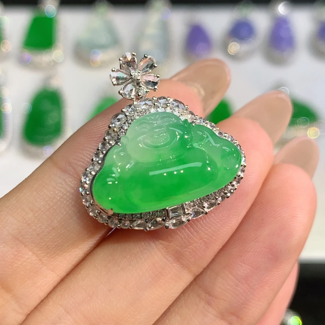 翡翠18K金镶嵌吊坠(不含链)