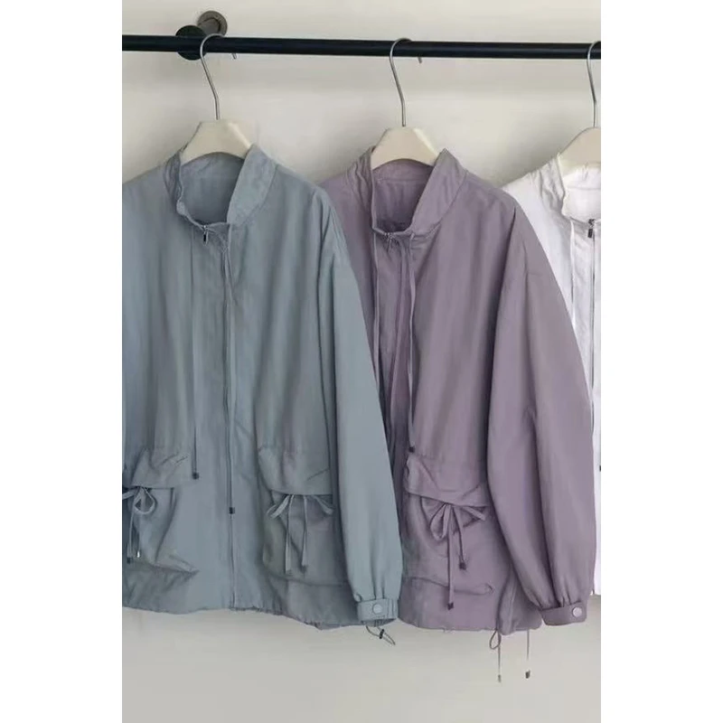 2025春气质立领抽绳设计感中长款风衣韩版宽松休闲小众夹克外套女