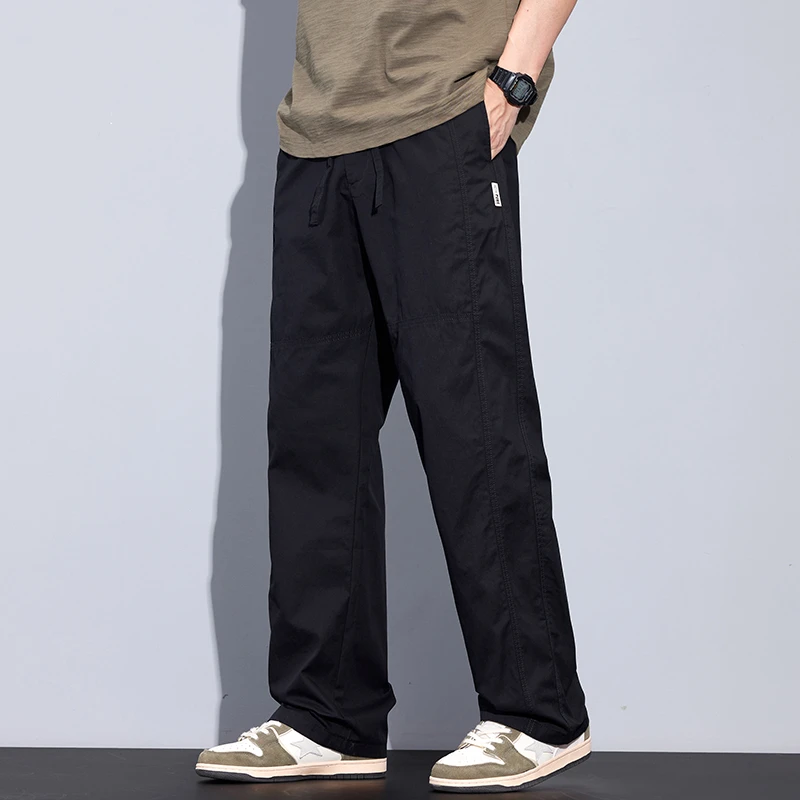 Kuvine2025春季美式潮牌男士黑色户外宽松休闲时尚百搭直筒长裤子