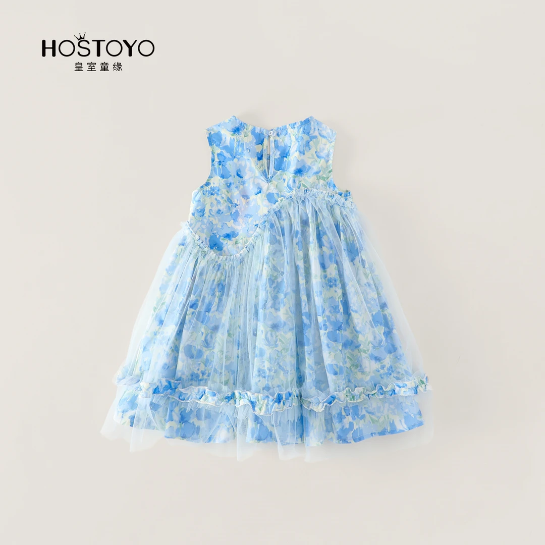 皇室童缘皇室童缘女童2025甜系蓝色小碎花网纱拼接17630470045