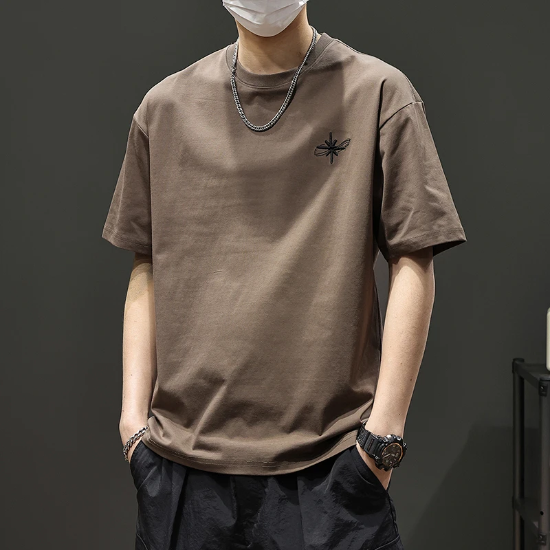 刺绣短袖T恤男士宽松百搭夏季薄款潮牌休闲半袖圆领男装上衣体恤