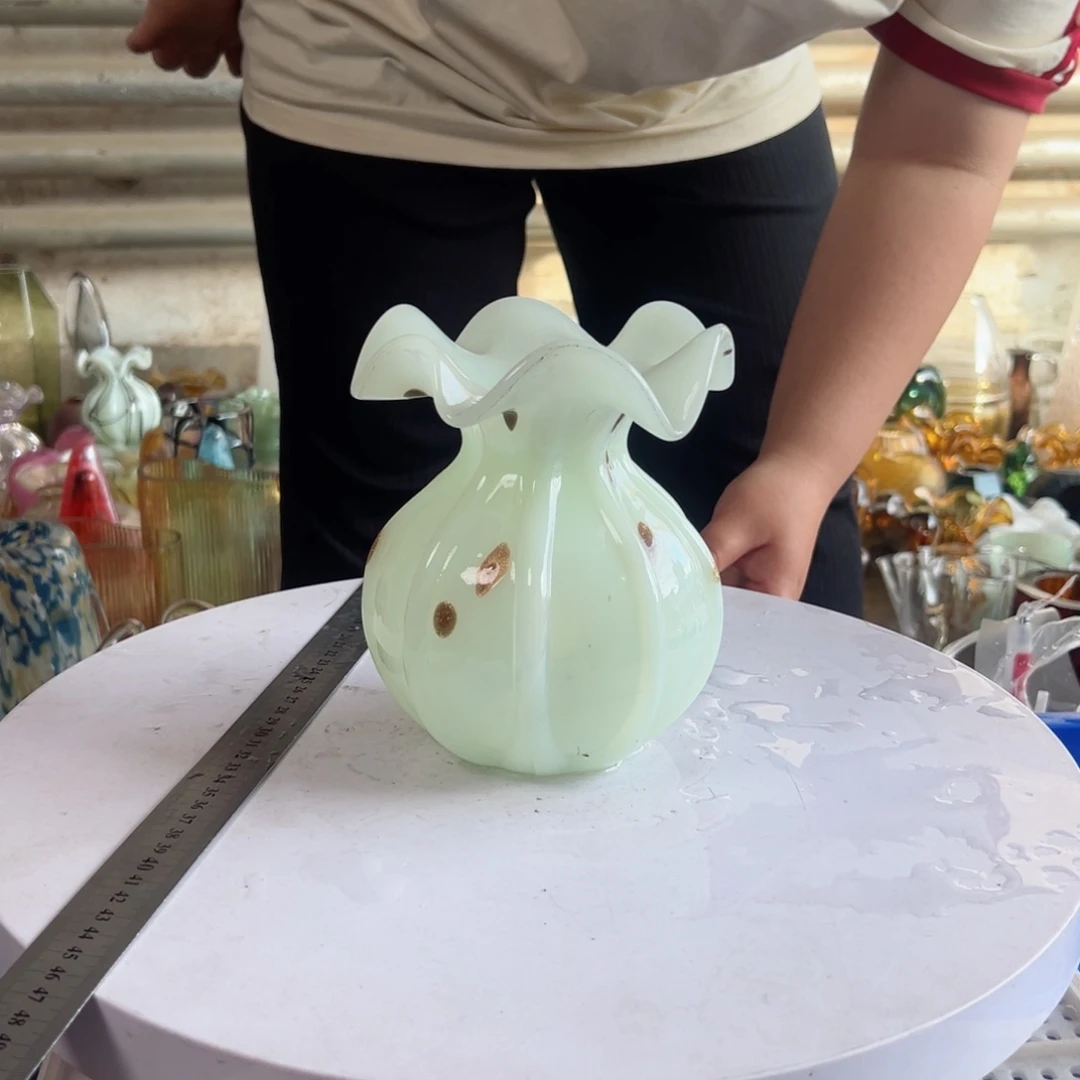 白玉金星琉璃花器摆件微瑕高度17