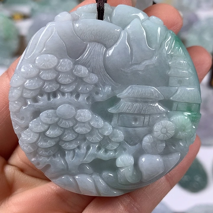 颈饰未镶嵌翡翠山水福利两面工艺福利