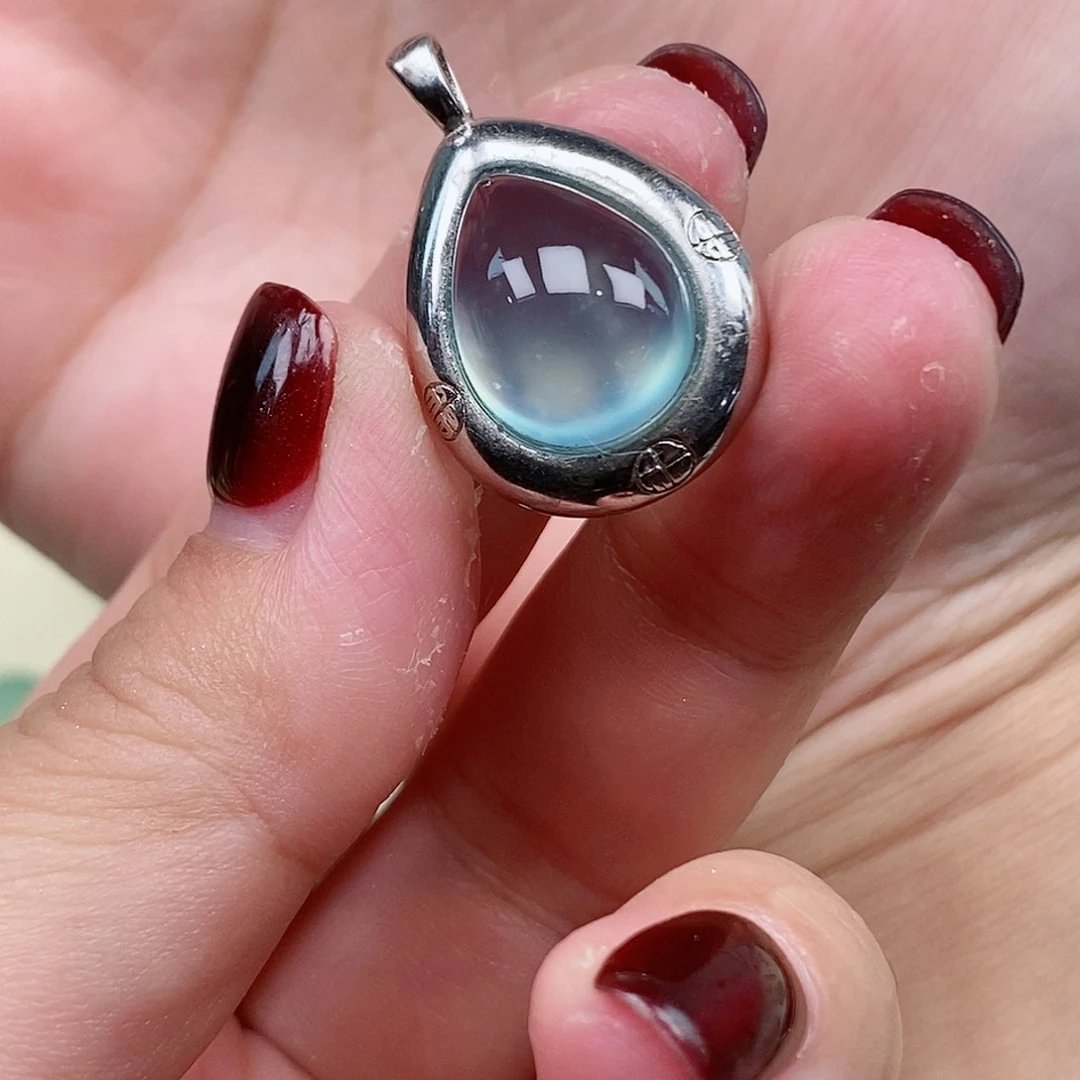 银S925镶嵌蛇纹石玉吊坠