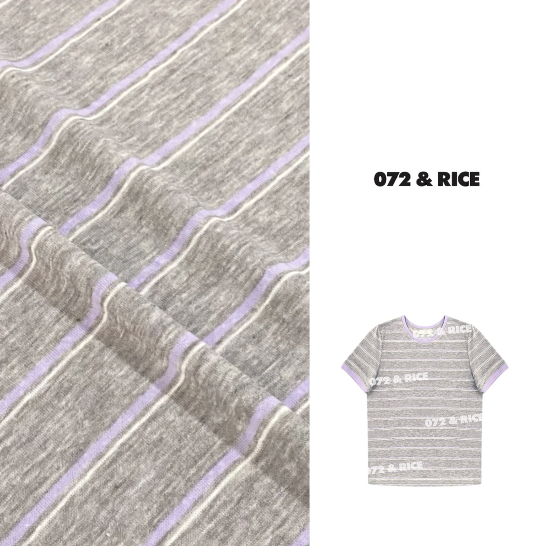 072 & RICE【芋泥千层】莱赛尔 夏季休闲圆领条纹短袖T恤 32NB340Z*