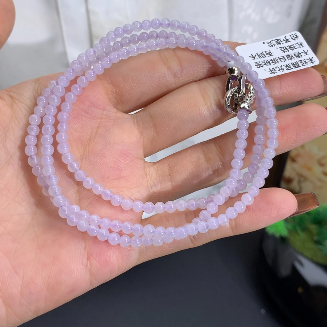 未镶嵌手串翡翠卡3.5糯冰白透紫项链