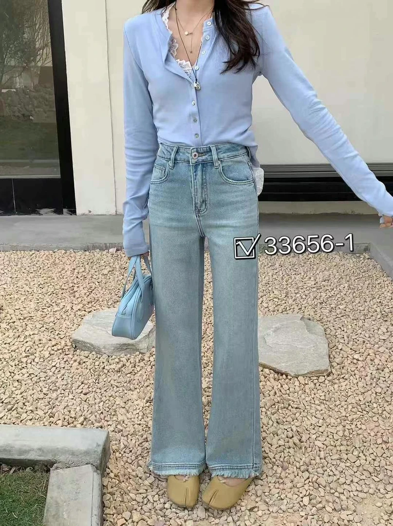 高腰弹力显瘦时尚牛仔裤春季百搭报恩直筒长裤韩版裤子气质上衣