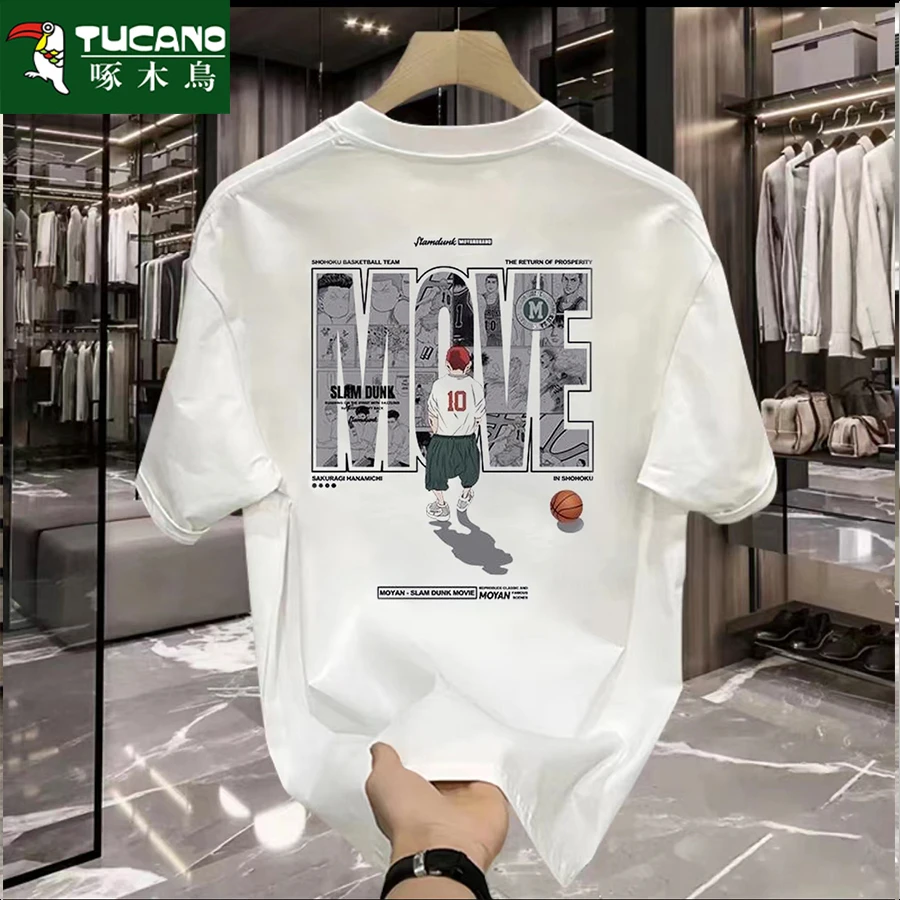 啄木鸟夏季高档纯棉短袖T恤潮流宽松圆领全棉半袖t恤纯棉t恤男款