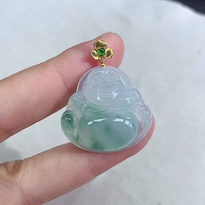 颈饰18K金镶嵌翡翠佛公