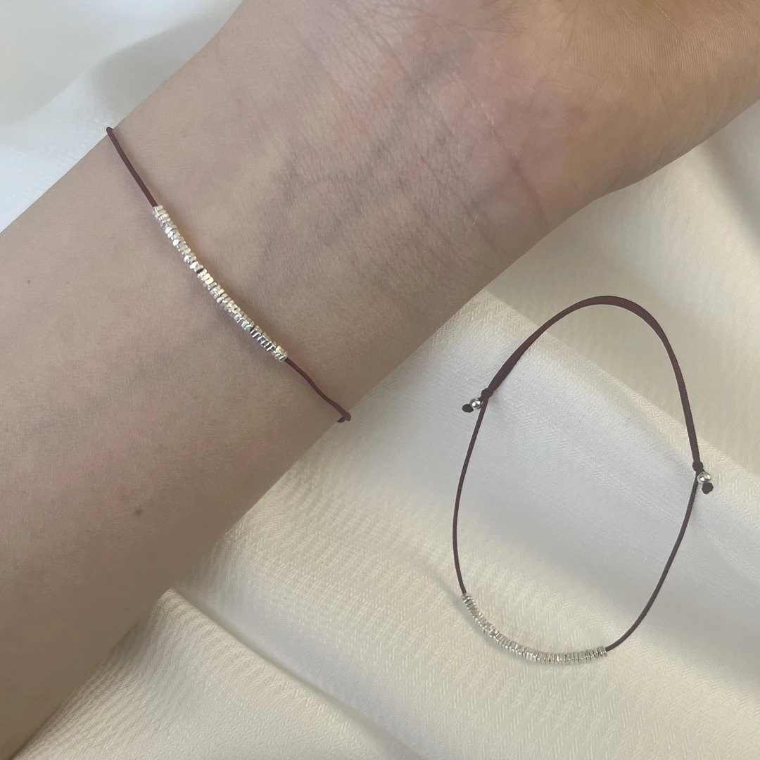 925银手链 韩ins风时尚百搭气质简约  碎银红绳手链