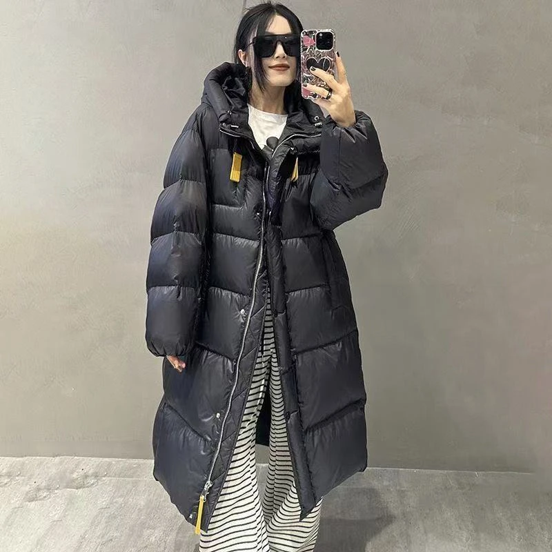 2025冬季新款白鸭绒羽绒服女长款加厚保暖连帽过膝面包服外套女装
