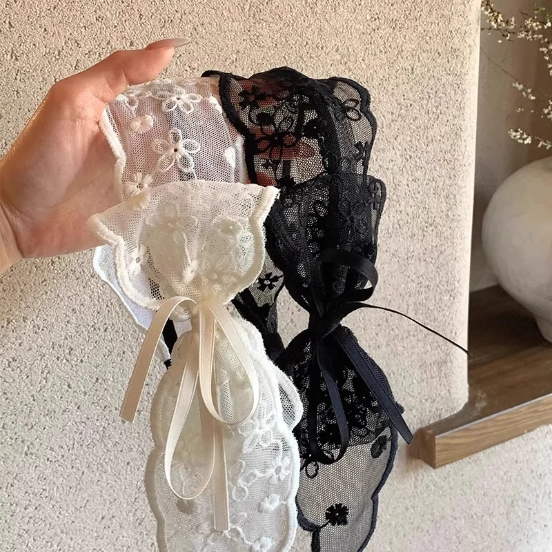 法式网纱蝴蝶结蕾丝宽边发带发箍女田园风夏季飘带头饰高级感发饰