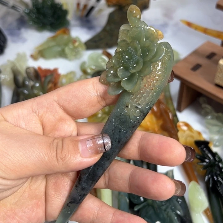 定制蛇纹石玉毛货发饰