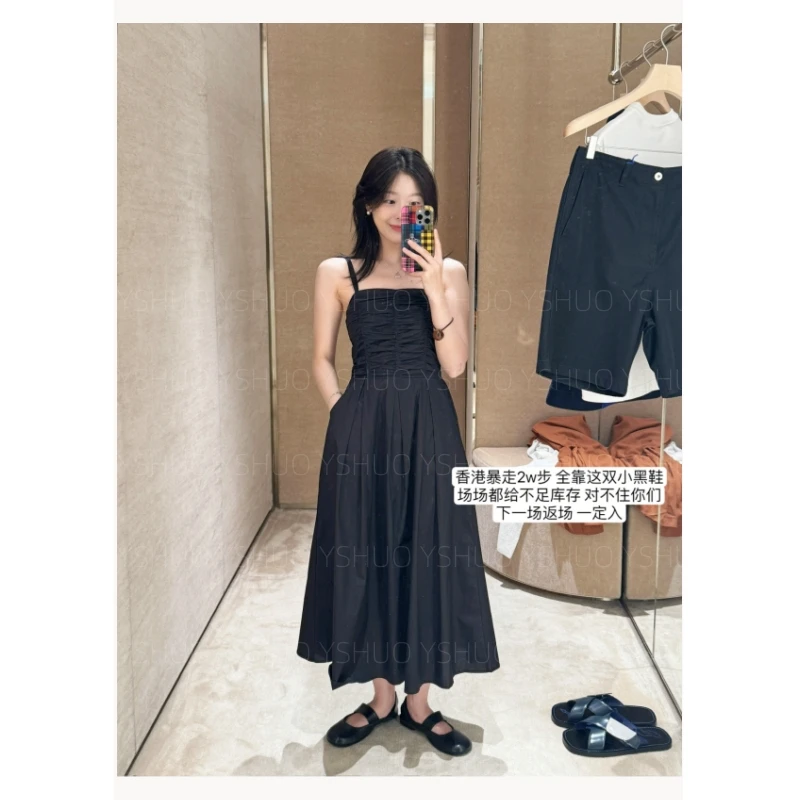 YSHUO【初恋黑裙】高级感收腰显瘦气质中长款A字连衣裙 8567