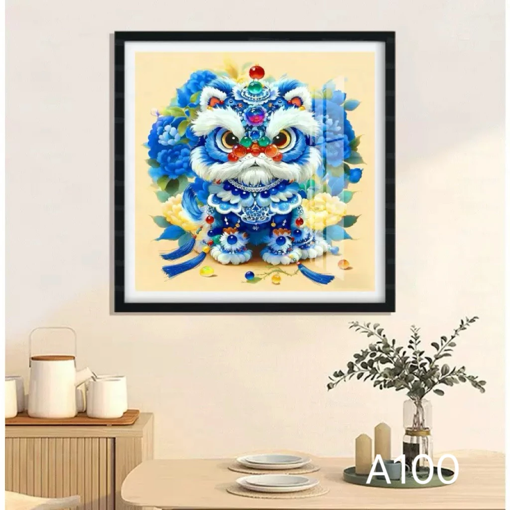十字绣瑞狮富贵图简约中式祥瑞客厅手工线绣大格75×75