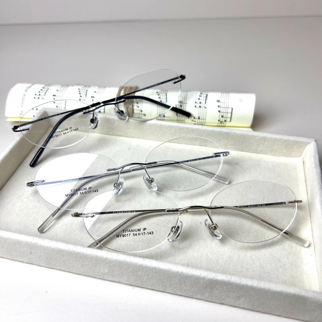 纯钛无框眼镜框椭圆猫眼纯欲氛围感高智感知性韩潮可配度数防蓝光