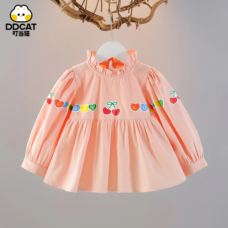 叮当猫女童娃娃衫春秋新款儿童衬衫春装百搭中小童衬衣女宝宝上衣