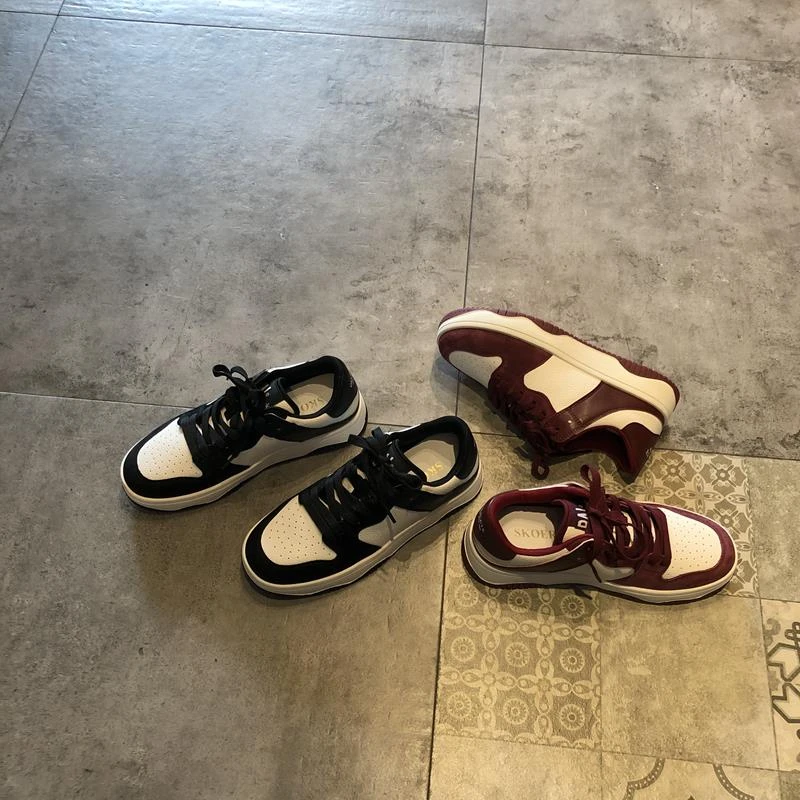 厚底鞋女2024年新款韩版时尚高端色拼接圆头系带休闲鞋板鞋跑步鞋