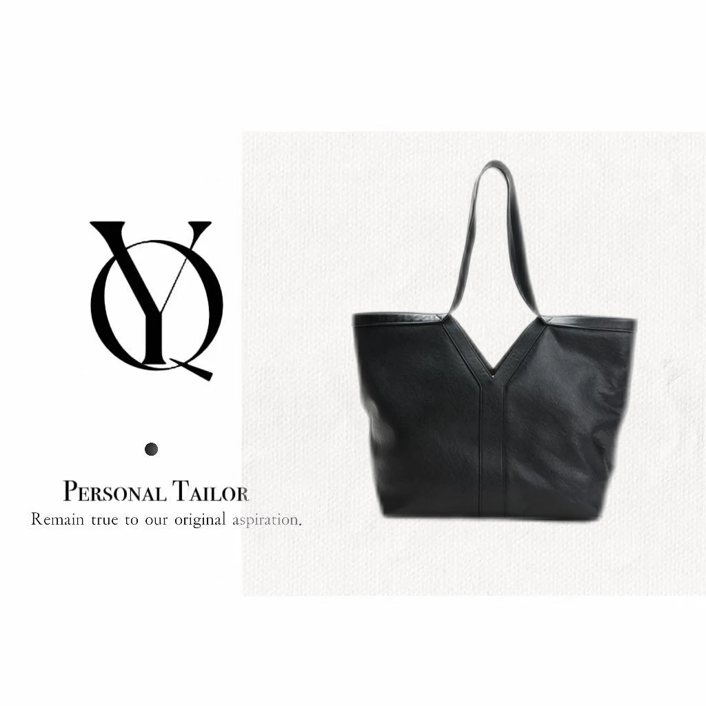YUQIAO/【ToteYCabas 纯色黑色大牌定制真皮托特包32cm YQ009-1693
