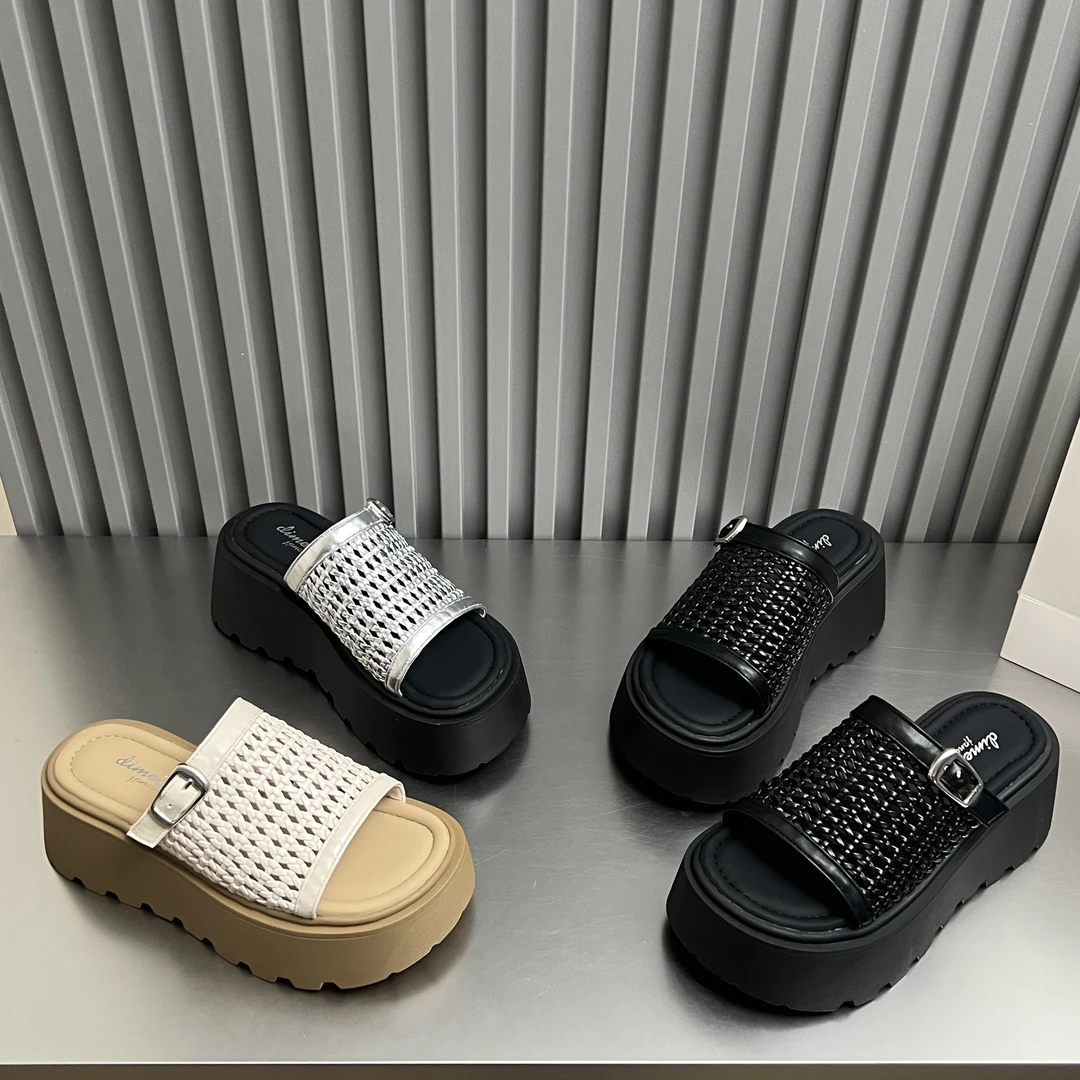 厚底增高6CM凉拖鞋外穿夏季新款编织镂空一脚蹬懒人鞋738