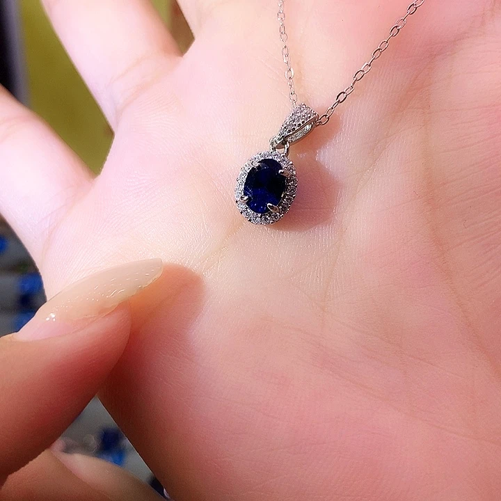 蓝宝石吊坠(赠链)银S925镶嵌