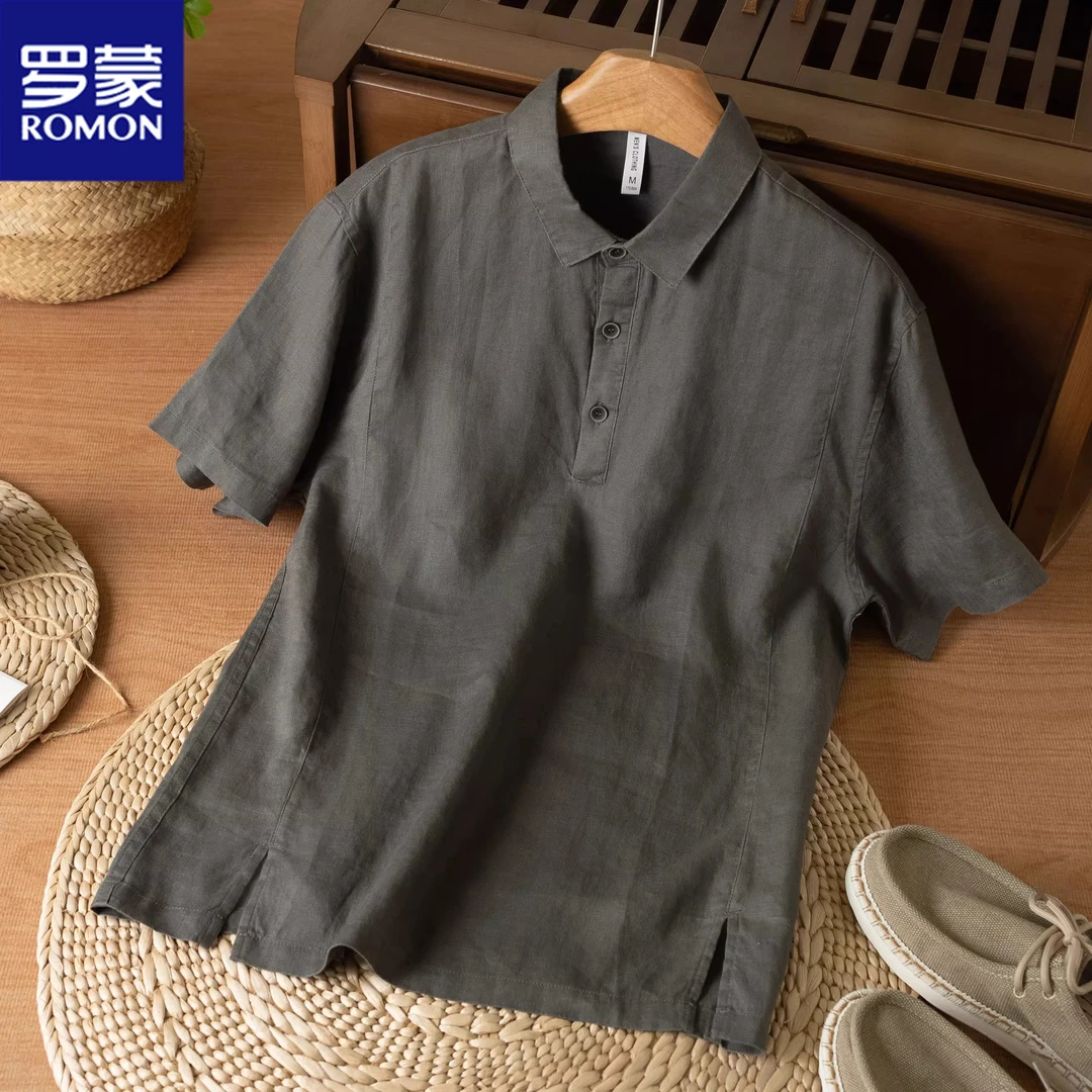罗蒙青年百搭POLO领短袖T恤男士夏季简约纯色衬衫轻薄透气上衣