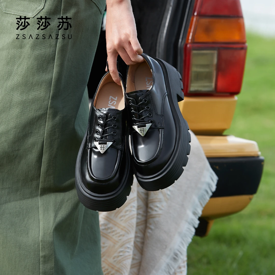 D杨超越同款莎莎苏春厚底增高黑色JK厚底乐福鞋小皮鞋ZA43580-40