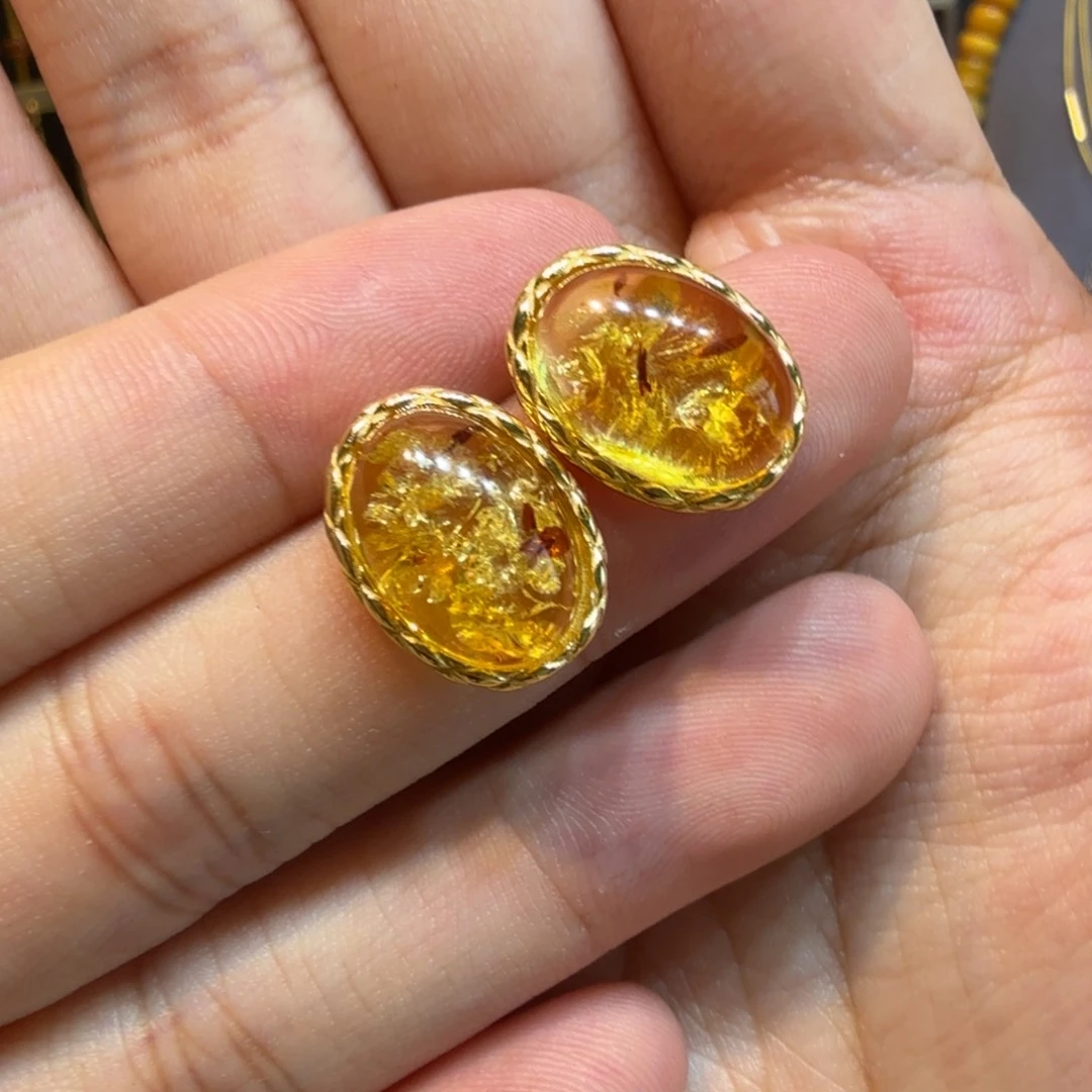 琥珀未镶嵌戒指天然花珀耳钉