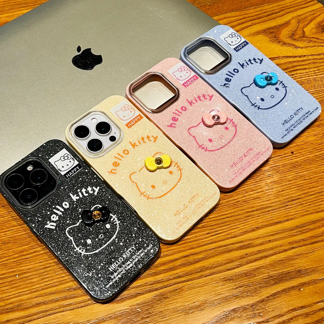 飞虎胜蝴蝶结凯蒂猫标签适用iPhone16/15果冻闪粉苹果14/13手机壳