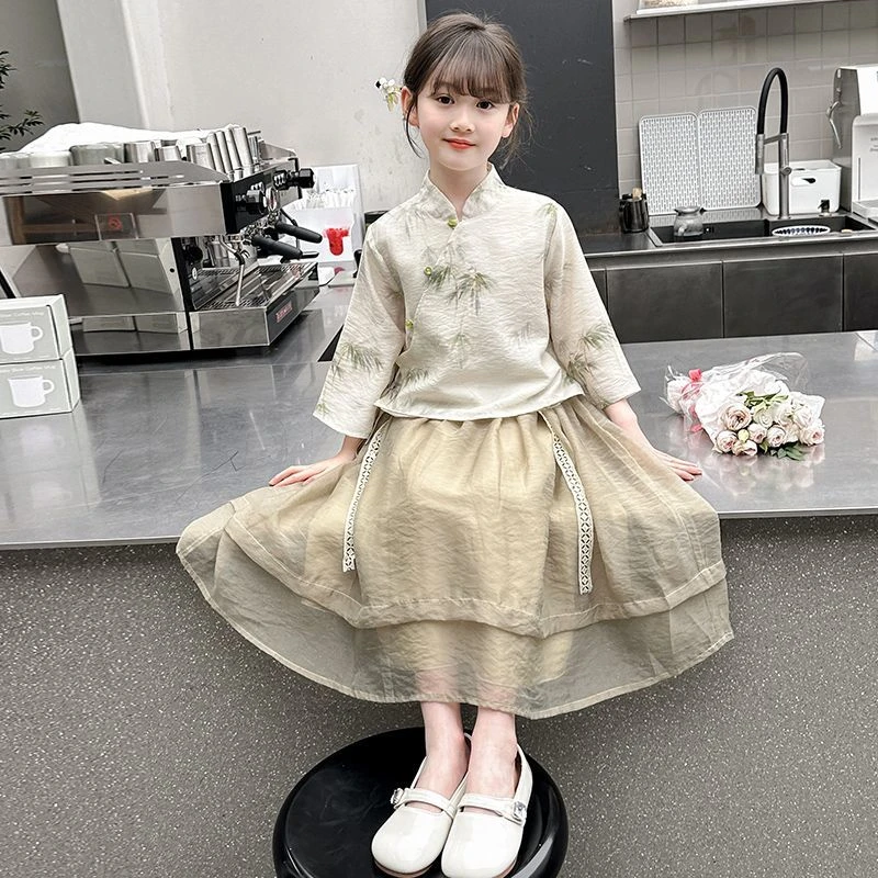 女童中式民国风半身裙公主裙汉服套装新款儿童复古唐装国潮学生装
