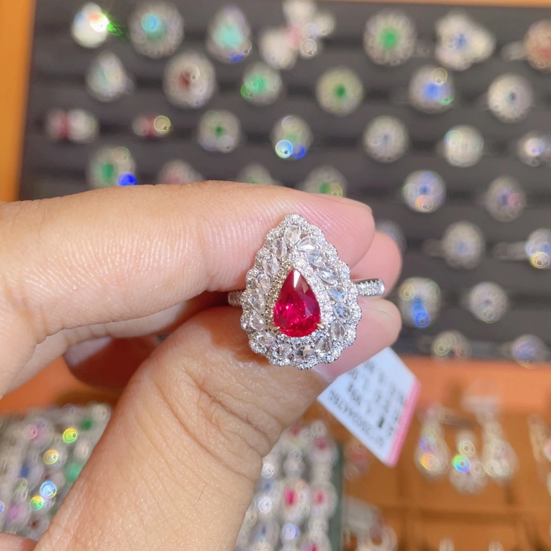 红宝石18K金镶嵌戒指1ct 无烧鸽血两用