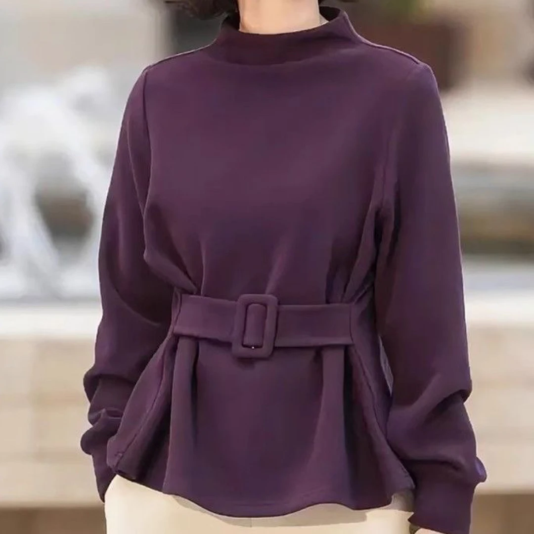 韩系时髦洋气百搭半高领打底衫长袖显瘦保暖秋冬新款腰带设计感正